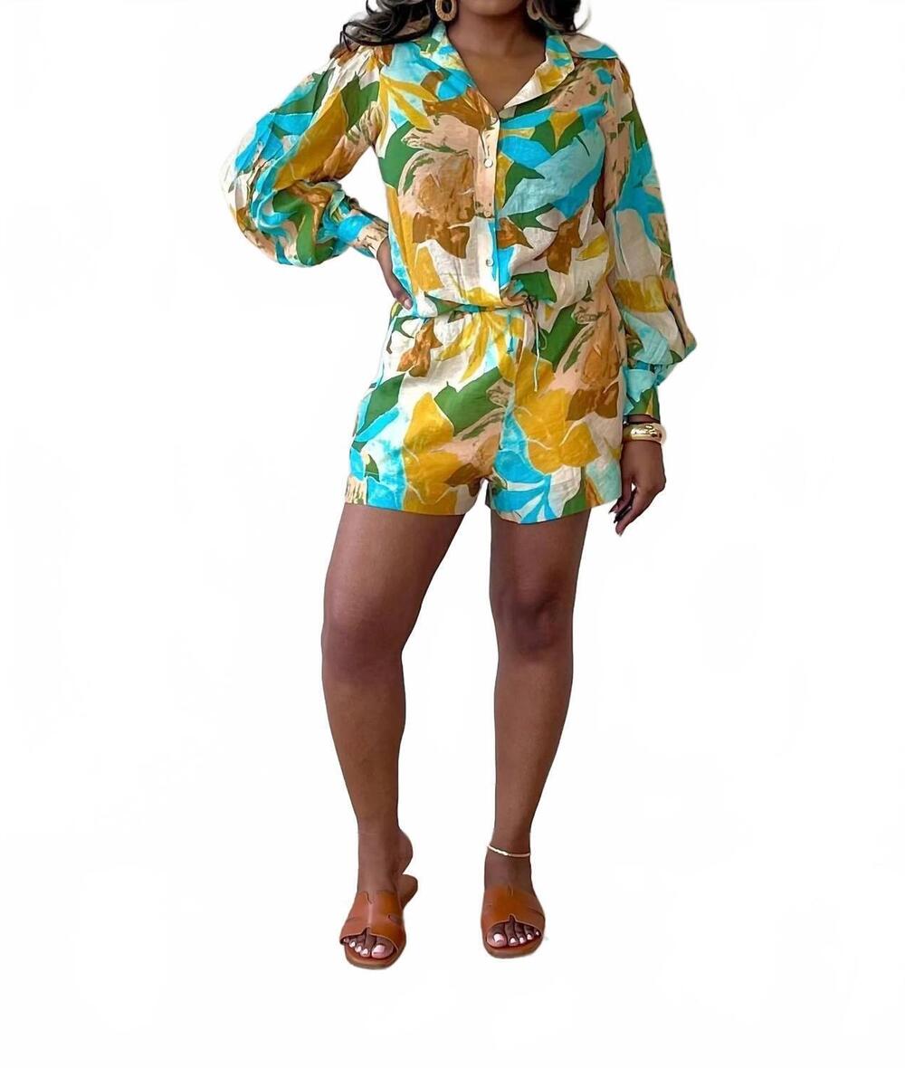 NEW LUXXEL carib gal short set in tropical print